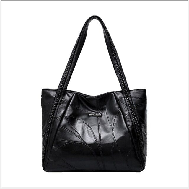  Women's Sheepskin Top Handle Bag Solid Color Black / Fall & Winter