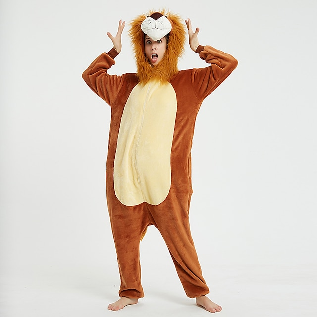 Toys & Hobbies Cosplay & Costumes | Adults Kigurumi Pajamas Lion Onesie Pajamas Flannel Fabric Brown Cosplay For Men and Women A