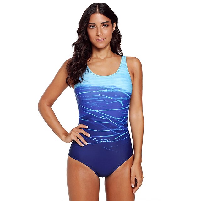  BRANDMAN Damskie Krzyż z powrotem Kostium kąpielowy Kolor gradientu Wyściełany Kąpielówki Body Stroje kąpielowe Niebieski Oddychający Szybkie wysychanie Zdatny do noszenia Bez rękawów - Pływacki