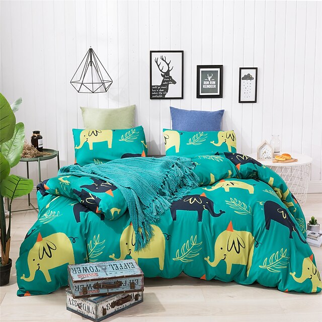  Duvet Cover Sets Ultra Soft Polyester/ Polyamide Cartoon Elephant Printed 3 Piece Bedding Sets