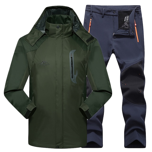  ανδρικό μπουφάν πεζοπορίας με παντελόνι χειμώνα εξωτερική θερμική αδιάβροχη αδιάβροχη γρήγορη ξηρή σακάκι παντελόνι ρούχα κοστούμι πλήρες φερμουάρ σκι κάμπινγκ κυνήγι πράσινο / μαύρο κόκκινο+μαύρο / 2τεμ.