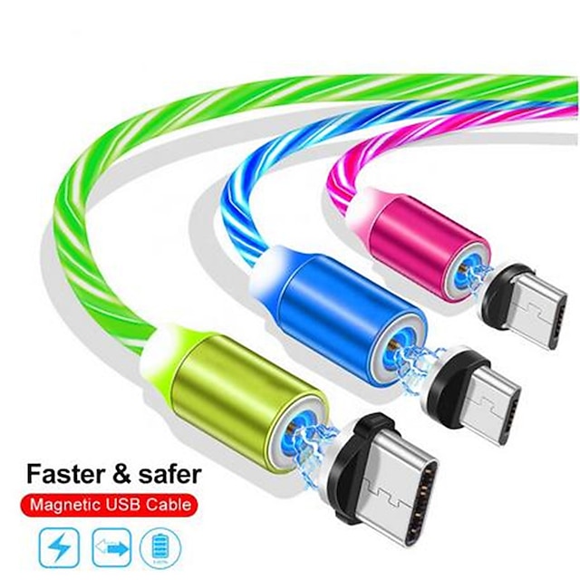  Micro USB /USB C Cable 1.0m(3Ft) 2.4 A Magnetic Luminescent  Type-C Cable For Samsung / Huawei / Xiaomi