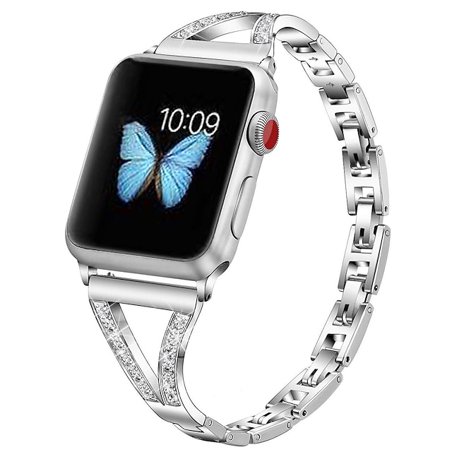  1 pcs Smart Watch-band för Apple  iWatch Series 8/7/6/5/4/3/2/1 / SE äpple klocka Rostfritt stål Smart klocka Rem Lyx Bling Diamond Smyckesarmband Ersättning Armband