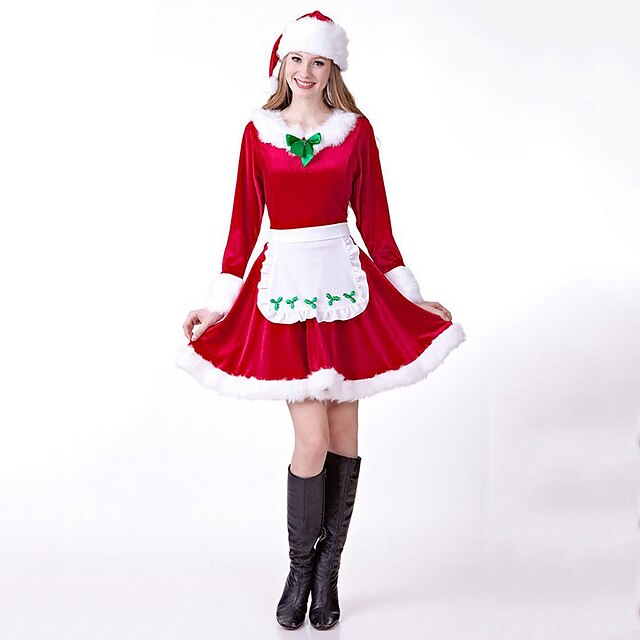  סנטה קלאוס שמלות בגדי ריקוד נשים מבוגרים מסיבת תחפושות חג מולד חג המולד כותנה שמלה / כובע / צעיף מותניים לריקודי בטן / כובע / צעיף מותניים לריקודי בטן