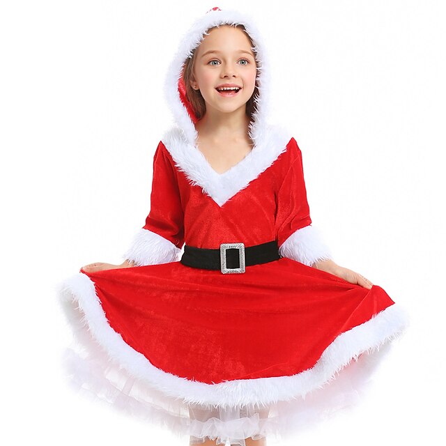  Santa Claus Dress Girls' Kid's Costume Party Christmas Christmas Velvet Dress / Belt / Belt