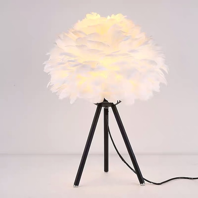  Table Lamp Feather Bedside Lamp Decorative Girls Bedside Lamp Modern Contemporary Nordic Style For Bedroom Office Metal 110-120V 220-240V White Black