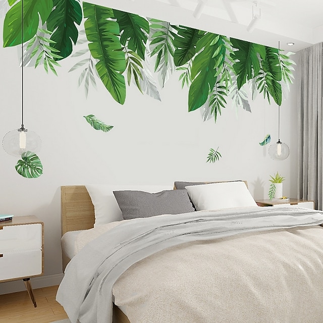 Graz Design Sticker mural décoratif pour chambre à coucher Motif plantes vertes et chats
