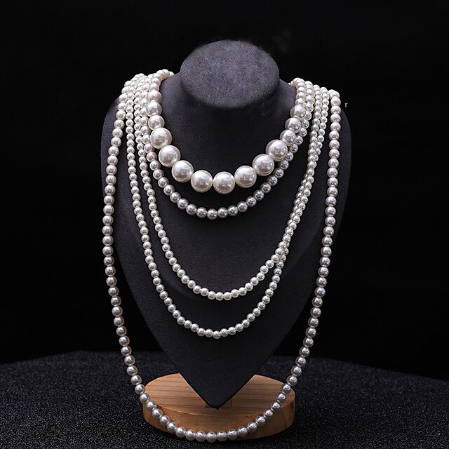  Women's Layered Necklace Pearl Strands Long Ladies Asian Bridal Multi Layer Pearl Red White Light gray Black Necklace Jewelry 1pc For Party Wedding Special Occasion Birthday Gift / Pearl Necklace