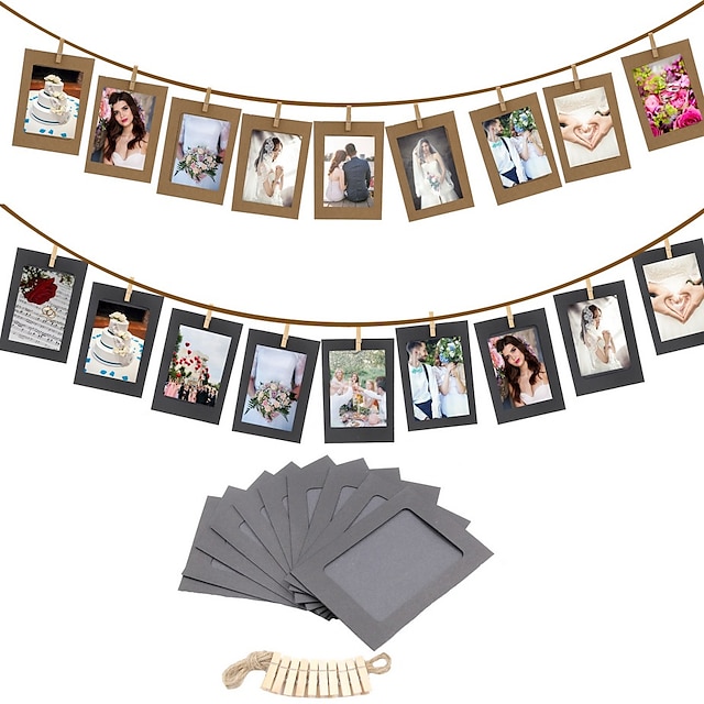  10PCS DIY Photo Frame Wooden Clip Paper Picture Holder Wall Decoration For Wedding Graduation Party Photo Booth Props