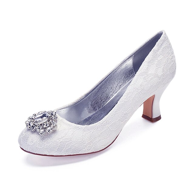 Elegante Witte Parel Kant Bloem Bruidsschoenen 2021 Leer 5 cm Naaldhakken /  Stiletto Spitse Neus Huwelijk Hoge