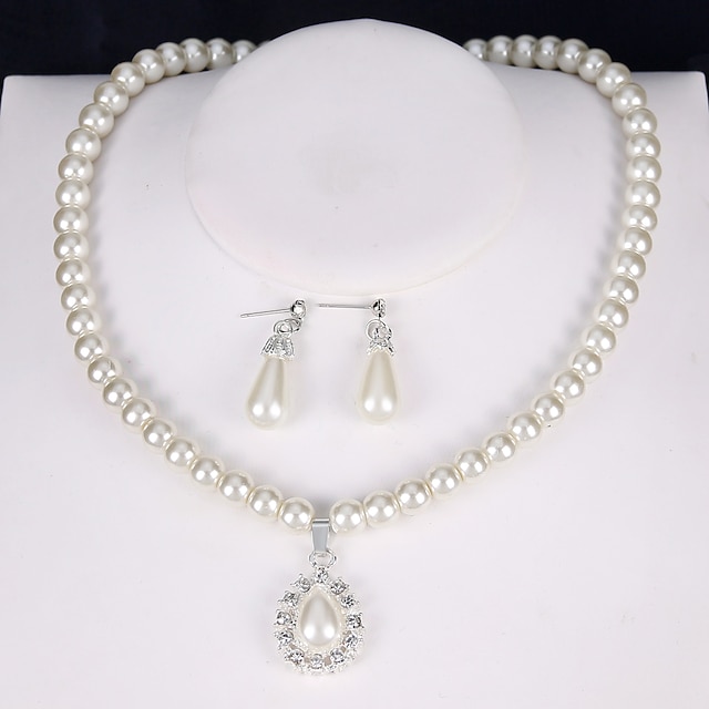 1 set Drop Earrings Pendant Necklace For Women's Party Wedding Holiday Imitation Pearl Rhinestone Silver Plated 3D Precious Pear / Bridal Jewelry Sets