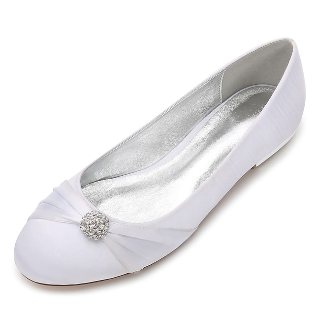  Women's Wedding Shoes Flat Heel Round Toe Rhinestone Satin Classic / Sweet Spring & Summer / Fall & Winter Black / Wine / White / Party & Evening