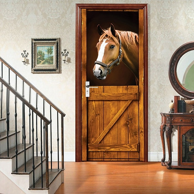  3D Horse Door Stickers Stable Decor DIY Home Decoration Closet Poster Door Stickers for bedroom living room 77*200CM