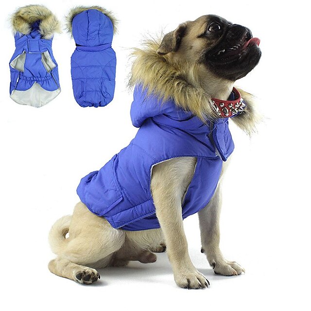  Dog Coat Hoodie Puppy Clothes Color Block Keep Warm Sports Outdoor Winter Dog Clothes Puppy Clothes Dog Outfits Red Blue Pink Costume  Dog Cotton S M L XL