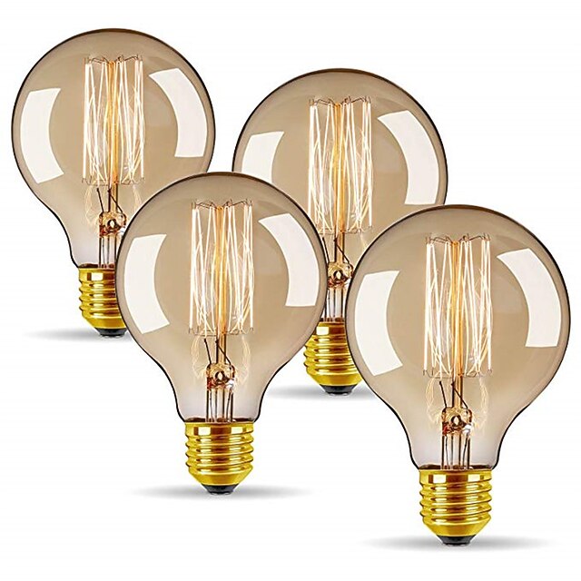 4pcs 40W E26 E27 G80 Vintage Edison Light Bulb Antique Incandescent Bulbs Dimmable Warm White 2300k 220-240V RoHS CE Certified 8
