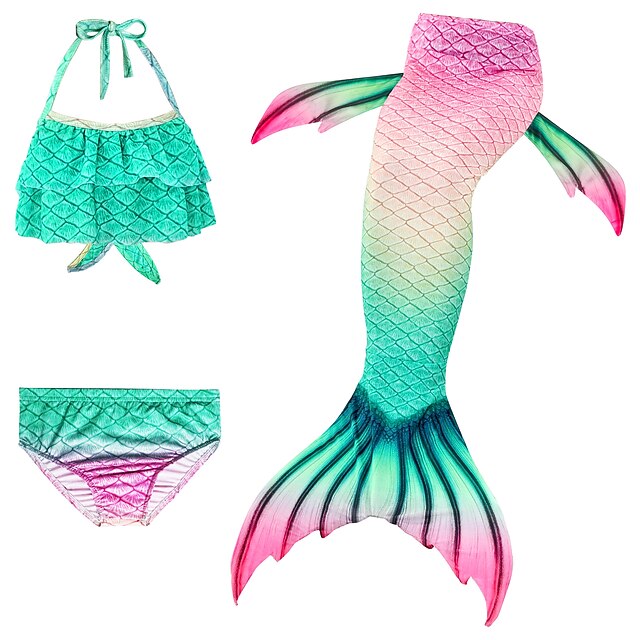 Kids Girls' Swimwear Swimsuit The Little Mermaid Swimwear Geometric ...