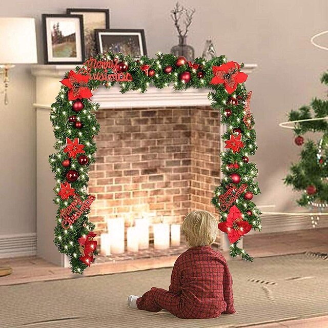  2.7m 8.8 ft Christmas Tree Light Illuminate Garland with Lights Artificial Flower Vine Plants Red Blue Gold White Christmas Decoration