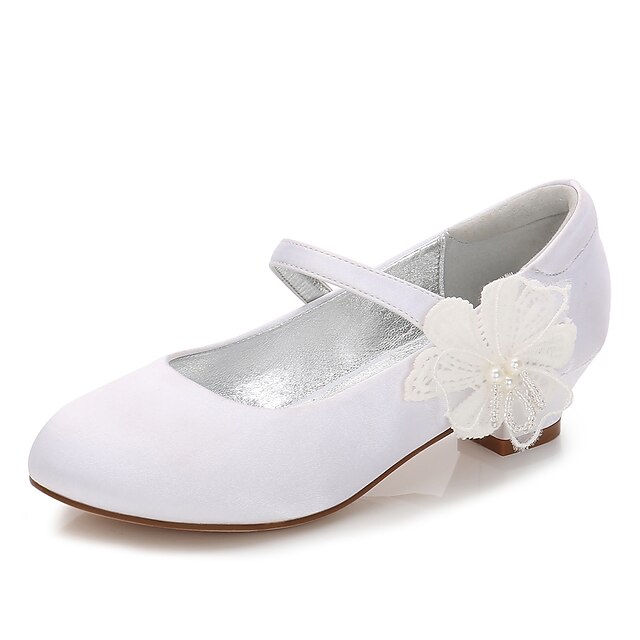  Girls' Mary Jane Satin Heels Little Kids(4-7ys) / Big Kids(7years +) Flower White / Ivory Spring / Party & Evening / Rubber