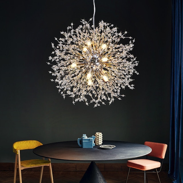  12-Lights Modern Electroplated Globe Chandeliers Firework Led Nordic Style Pendant Lights Living Room Dining Room G9 Bulb Base