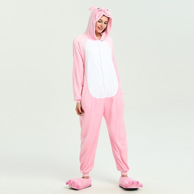 Toys & Hobbies Cosplay & Costumes | Adults Kigurumi Pajamas Piggy / Pig Onesie Pajamas Flannel Fabric Pink Cosplay For Men and W