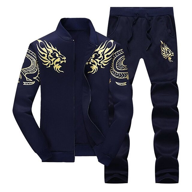 Sports & Outdoors Running, Jogging & Walking | Mens 2 Piece Embroidered Tracksuit Sweatsuit Jogging Suit Casual Winter Long Slee