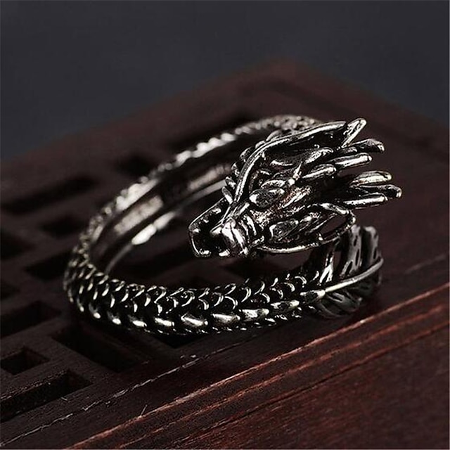 Shoes & Bags Fashion Accessories | 1pc Band Ring Open Ring For Mens Daily Work Copper Silver Plated 3D Dragon Precious / Adjusta