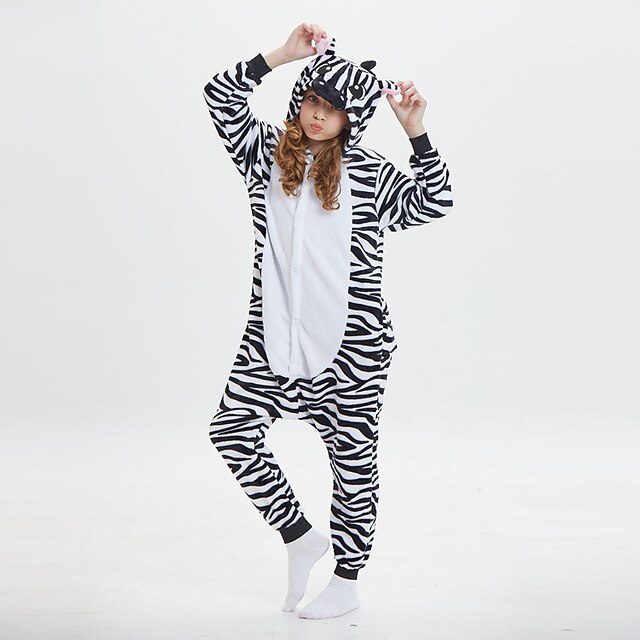 Toys & Hobbies Cosplay & Costumes | Kids Kigurumi Pajamas Zebra Onesie Pajamas Flannel Fabric Black / White Cosplay For Boys and