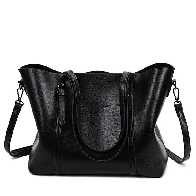  Women's Bags Cowhide Tote Zipper Solid Color Daily Tote Handbags Black