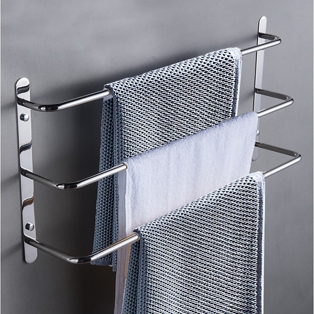  Bathroom Towel Bar Chrome Multilayer New Design Stainless Steel Bath 3 Rods Towel Rack Wall Mounted Silvery 1pc