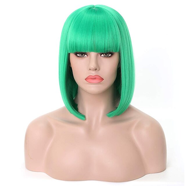  Synthetic Wig Straight Straight Bob Wig Medium Length Dark Brown Creamy-white Pink+Red T-Green Blonde Synthetic Hair Women's Pink