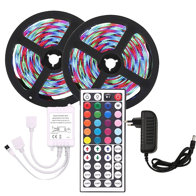  10m Flexible LED Strip Lights Light Sets RGB Tiktok Lights 600 LEDs SMD2835 8mm 1 44Keys Remote Controller 1 X 12V 3A Power Supply Christmas New Year‘s Waterproof Cuttable Party