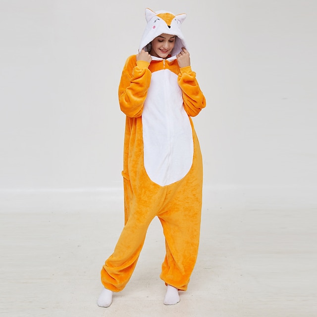 Toys & Hobbies Cosplay & Costumes | Adults Kigurumi Pajamas Fox Onesie Pajamas Flannel Fabric Orange Cosplay For Men and Women A