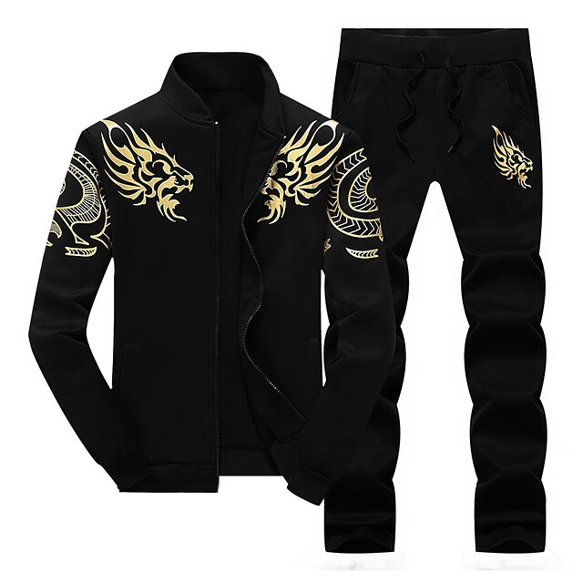 Sports & Outdoors Running, Jogging & Walking | Mens 2 Piece Embroidered Tracksuit Sweatsuit Jogging Suit Casual Winter Long Slee