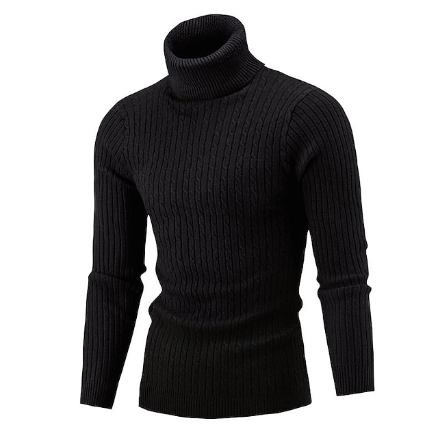  Herren Rollkragenpulli Pullover Strickpullover Rollkragenpullover für Herren Gerippt Gedrehtes Stricken Retro Stilvoll Farbblock Rollkragen Perlenbesetzter Saum Pullover Täglich Festtage Bekleidung