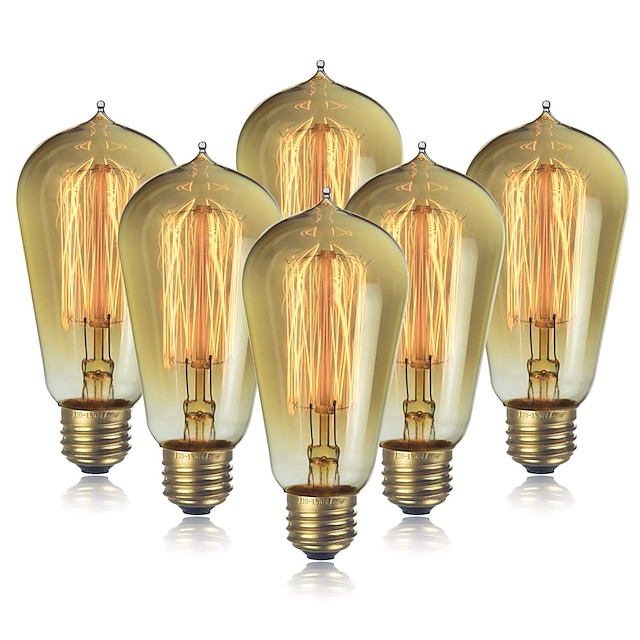 6 Pack Dimmable E27 or B22 40W 60W Edison Vintage Filament Lamp Bulb Globe Light 