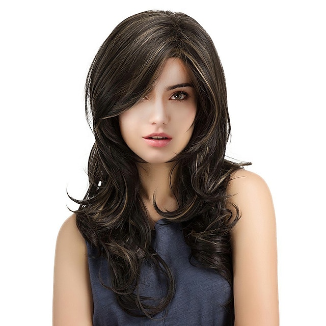  parrucche bionde per le donne parrucca sintetica parrucca ondulata bordeaux nero marrone capelli sintetici parte centrale delle donne resistente al calore 20 pollici per la festa quotidiana