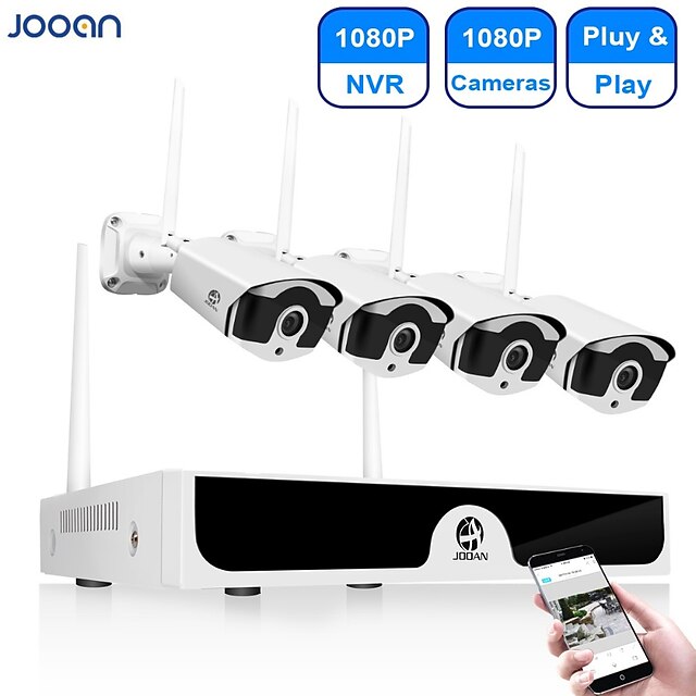 jooan wireless cctv system 4ch 1080p видеомагнитофон cctv nvr 4 x 2.0mp wifi наружная сеть ip-камеры хорошее ночное видение
