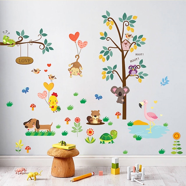  sova opice digitální dětský pokoj dekorace do školky odnímatelné pvc samolepky na zeď dětská dekorace samolepky na zeď samolepky na zeď 103x74cm