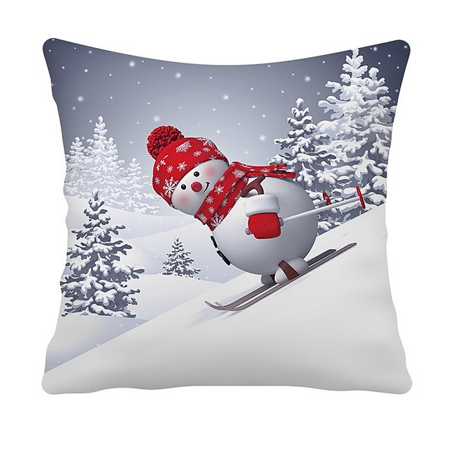  Set of 1 Decorative Throw Pillow Covers Set of 1 Christmas Pillow Cover Cotton Faux Linen Snowman Print Sofa Pillow Case Cushion Cover Pillowcases 18x18 Inches