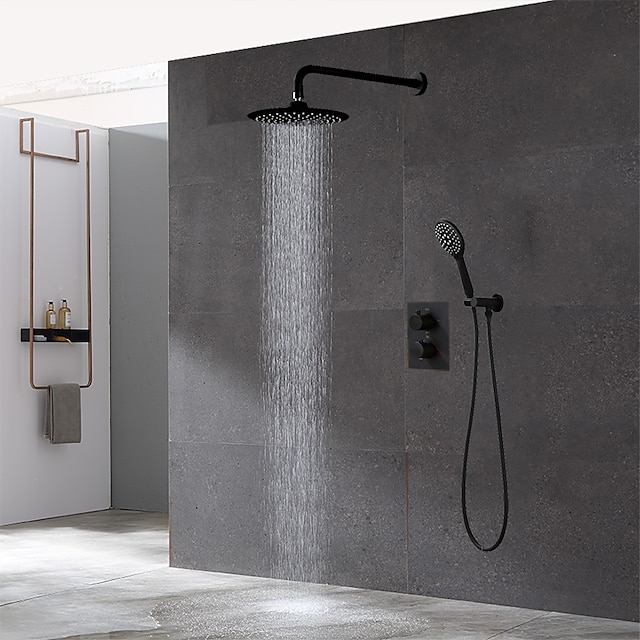  Grifo de ducha, juego de ducha termostático negro oculto para baño, kit de grifo de ducha de mano y techo de lluvia de 10 pulgadas montado en la pared