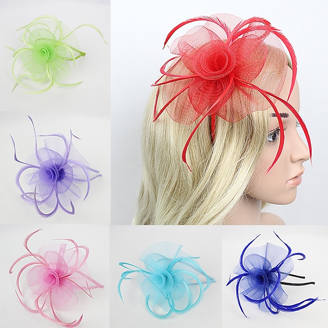  Women's Fascinators For Party Wedding Special Occasion Feather Fabric Red Pink Green
