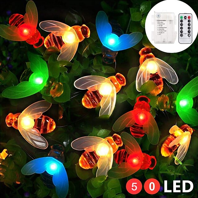  5M 50 pcs Multi-color Waterproof IP65 battery box with 13key controller Honey Bee Shape LED Lamp string Outdoor String Lights for Home Lighting Decorations Holiday party atmosphere