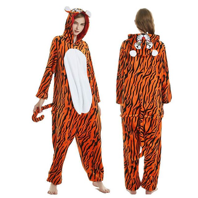 Toys & Hobbies Cosplay & Costumes | Adults Kigurumi Pajamas Tiger Onesie Pajamas Flannel Fabric Orange Cosplay For Men and Women