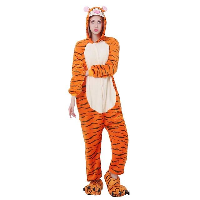  Vuxna Kigurumi-pyjamas Tiger Onesie-pyjamas Flanell Cosplay För Herr och Dam Halloween Pyjamas med djur Tecknad serie