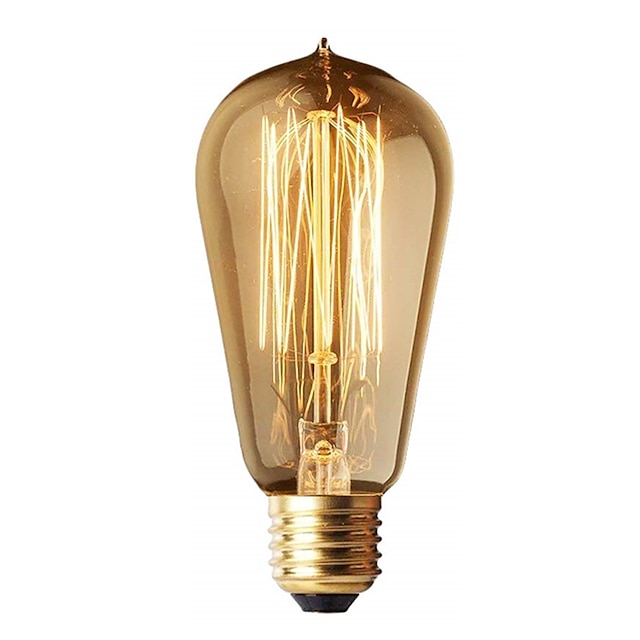  1pc edison ampoules st58 40w vintage antique ampoules à incandescence à filament de tungstène e26 / e27 ampoules de base pour pendentif décoratif éclairage 220v en verre ambré