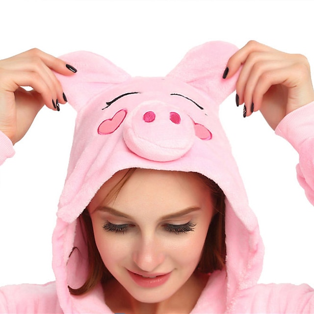 Toys & Hobbies Cosplay & Costumes | Adults Kigurumi Pajamas Piggy / Pig Onesie Pajamas Flannel Fabric Pink Cosplay For Men and W