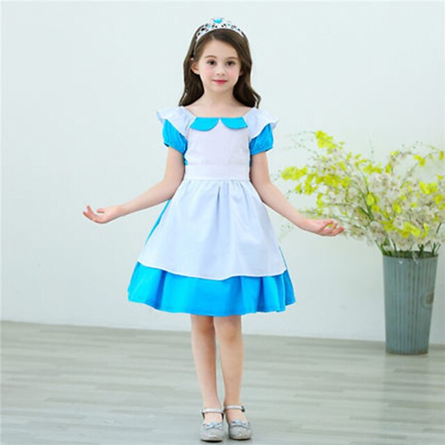  Alice in Wonderland Maid Cosplay Costume Flower Girl Dress Girls' Movie Cosplay A-Line Slip Dresses Vacation Dress Blue Dress Christmas Halloween Carnival Tulle Cotton Polyster
