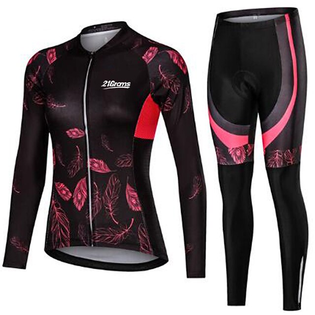 Sports & Outdoors Cycling | 21Grams® Womens Long Sleeve Cycling Jersey with Tights Mountain Bike MTB Road Bike Cycling Rosy Pink