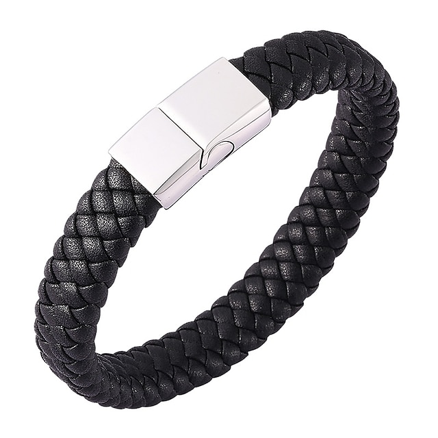  Men's Bracelet Bangles Leather Bracelet Plaited Wrap woven Cheap Classic Basic Hip-Hop Leather Bracelet Jewelry Black For Party Daily Casual Sports