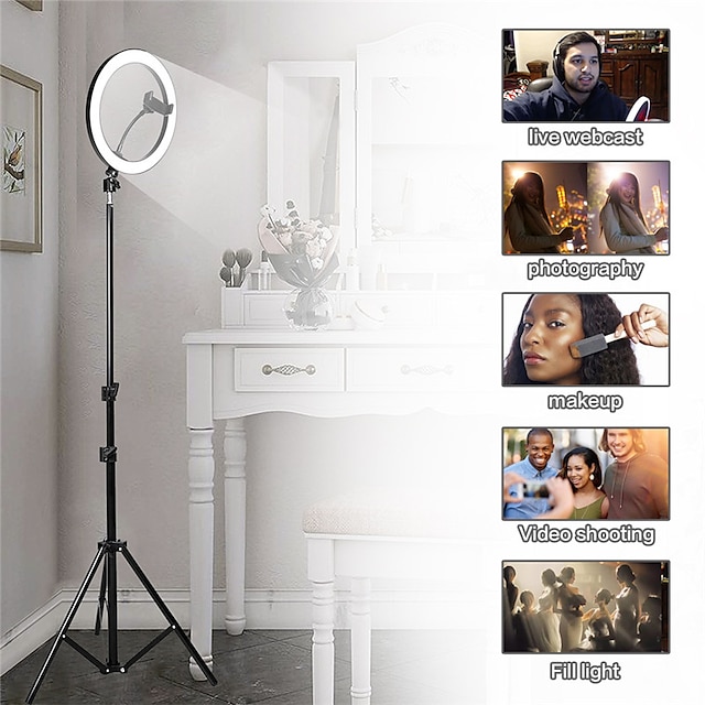  Fotografia led self timer anel luz 16 cm metal regulável fotografia / telefone móvel anel luz com 110/160 cm tripé para maquiagem estúdio de vídeo